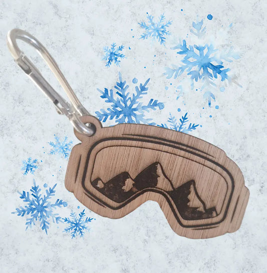 Sleutelhanger, Goggles met bergen. Eigengewijs